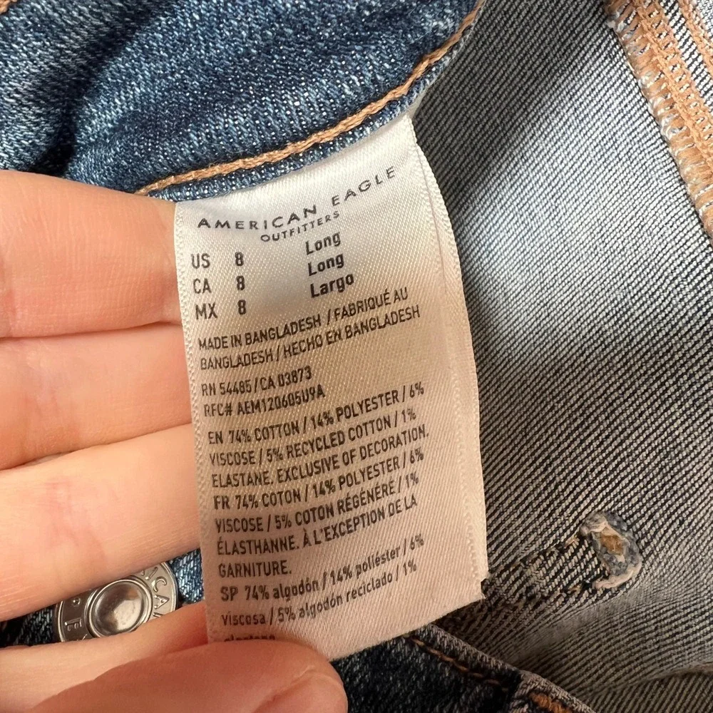 American Eagle High Rise Mom Jeans Stretch Medium Wash 8 Long Slim Leg - Picture 6 of 11